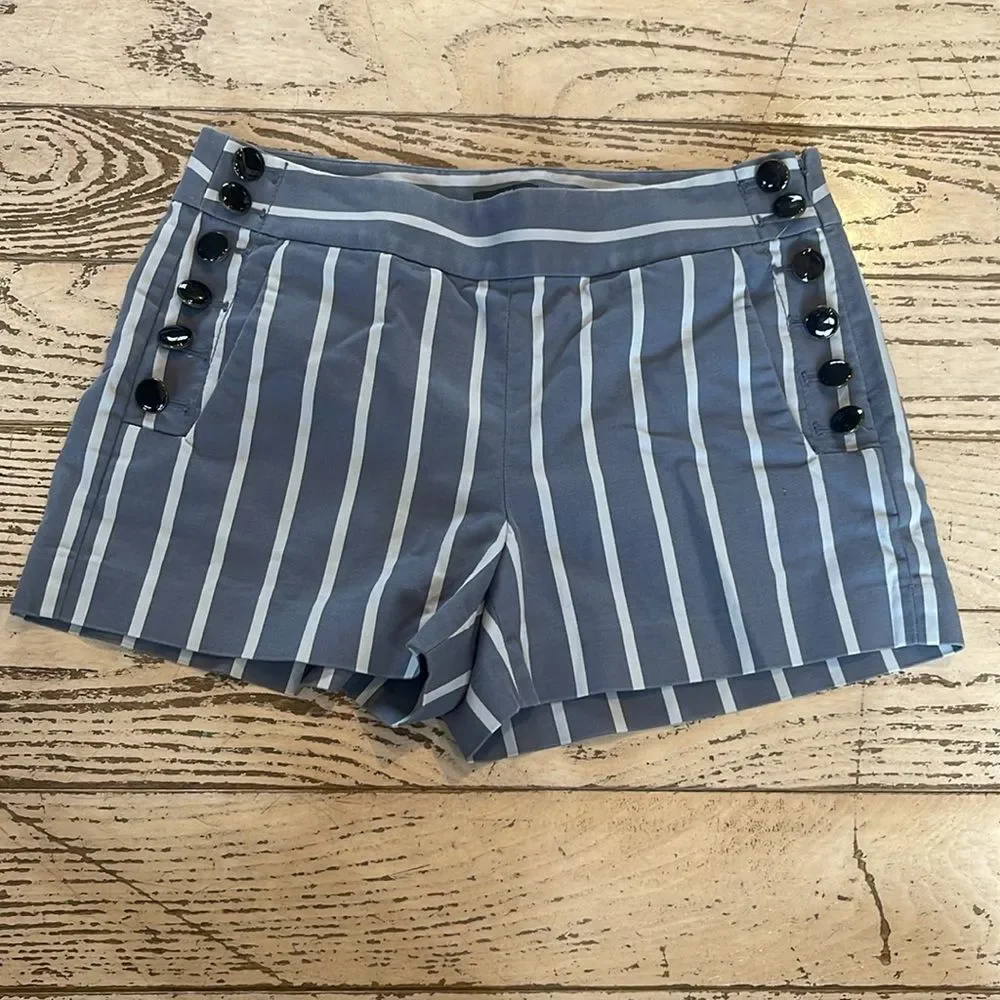 LOFT Nautical Stripe High Rise Button Sailor Shorts Gray and White Size 2 - Picture 11 of 11